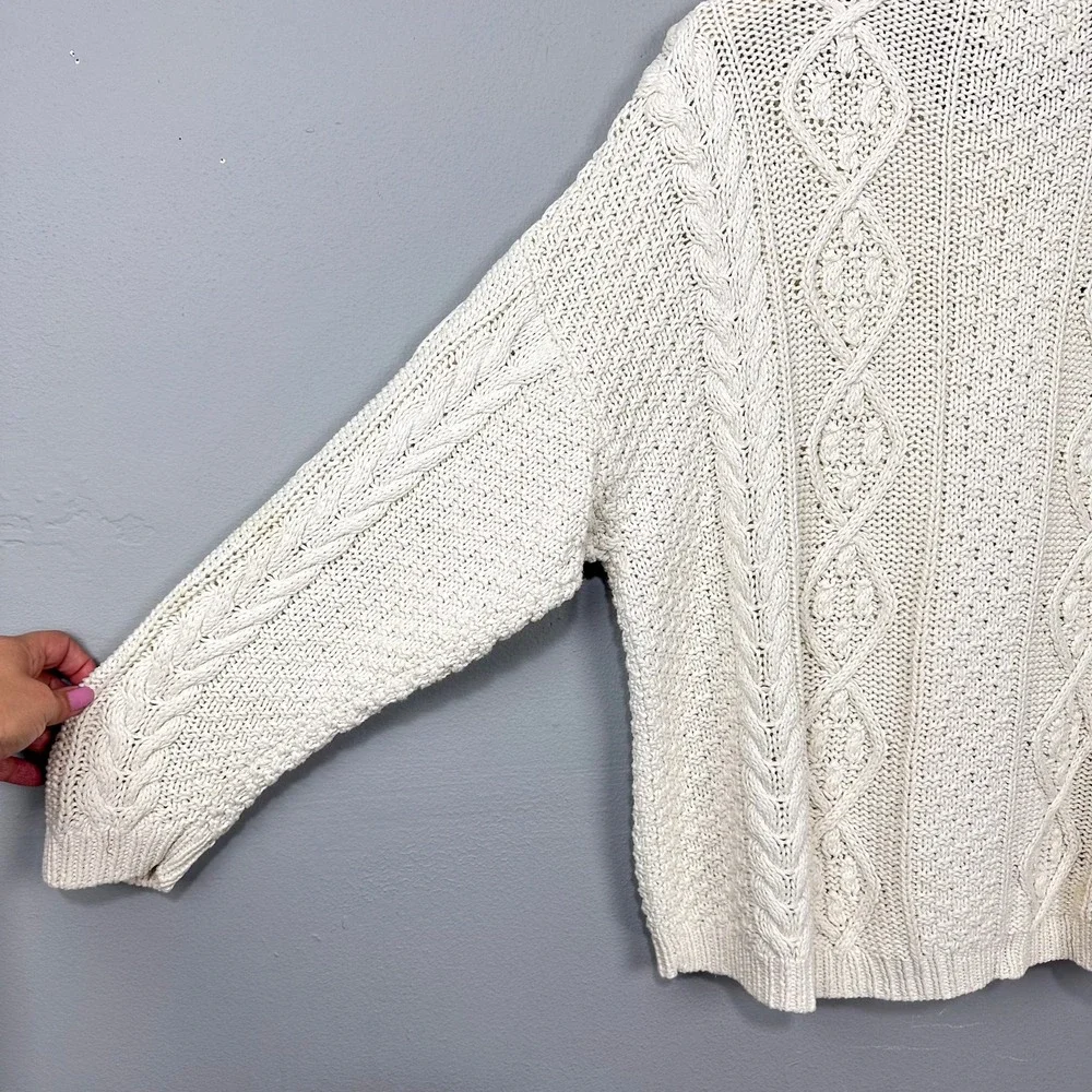 Vintage Lydia Jane Sweater Womens L Cream Hand Knitted Cable Henley Ramie Cotton - Picture 12 of 13